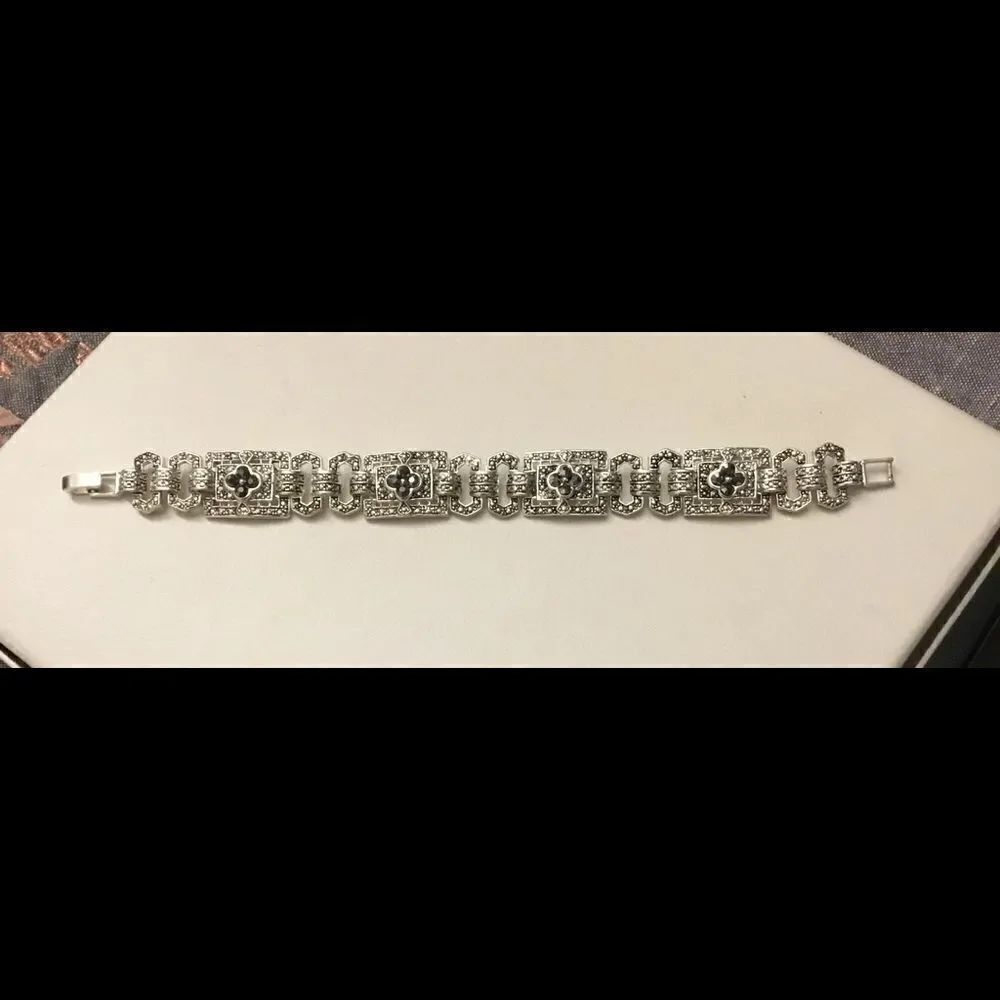 Silver Jet Crystal & Sim Marcasite Link Bracelet